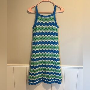 Freshman | Crochet Mini Dress | Blue and Green Stripe | XS | Never worn